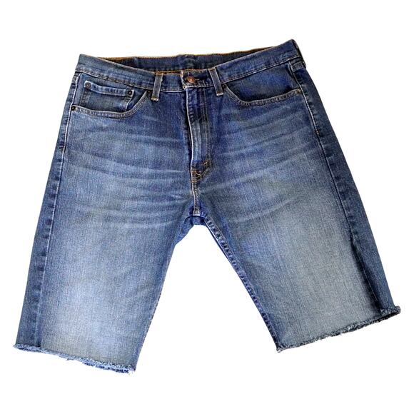 Levi’s 505 Regular Fit Denim Cutoff Shorts Blue Raw Hem W34 L32 - Picture 1 of 6